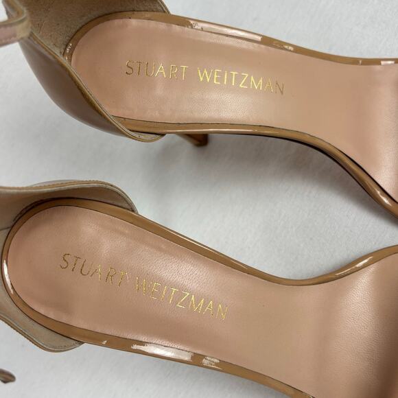 Stuart Weitzman Nudistsong Stiletto Ankle Wrap patent Leather Heels 8.5 Nude - Picture 8 of 12